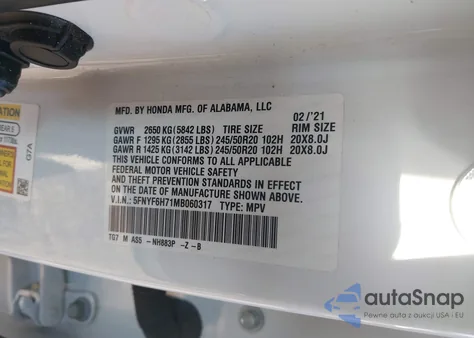 2021 Honda Pilot Awd Black Edition from USA, damaged, VIN 5FNYF6H71MB060317